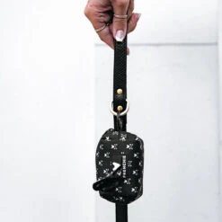 Frenchie Poo Bag Holder- Bad To The Bone -Bandana Buddy Shop Frenchie Bulldog dog poo bag holder black skull poo bag 0004