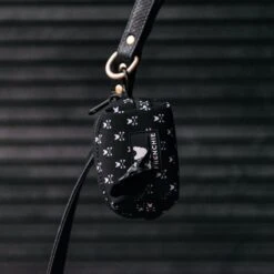 Frenchie Poo Bag Holder- Bad To The Bone -Bandana Buddy Shop Frenchie Bulldog dog poo bag holder black skull poo bag 0007