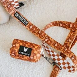 Frenchie Poo Bag Holder - Teddy Bear -Bandana Buddy Shop frenchie bulldog reversible harness leash collar poo bag bandana brown teddy bear 005