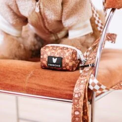 Frenchie Poo Bag Holder - Teddy Bear -Bandana Buddy Shop frenchie bulldog reversible harness leash collar poo bag bandana brown teddy bear 049