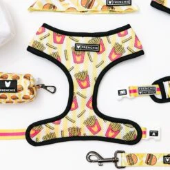 Frenchie Duo Reversible Harness - Burger N Fries 22 Frenchie Duo Reversible Harness - Burger N Fries -Bandana Buddy Shop frenchie bulldog reversible harness leash collar poo bag bandana burger n fries 126