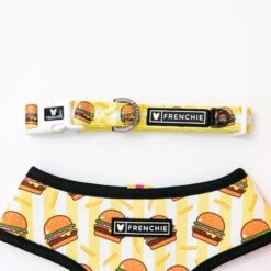 Frenchie Comfort Collar - Burger N Fries -Bandana Buddy Shop frenchie bulldog reversible harness leash collar poo bag bandana burger n fries 129