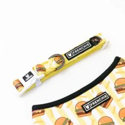 Frenchie Comfort Collar - Burger N Fries -Bandana Buddy Shop frenchie bulldog reversible harness leash collar poo bag bandana burger n fries 142