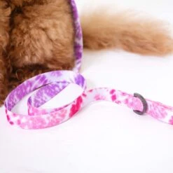 Frenchie Comfort Leash - Pink Tie Dye -Bandana Buddy Shop frenchie bulldog reversible harness leash collar poo bag bandana pink tie dye 048