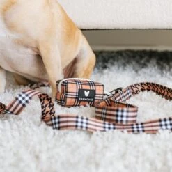 Frenchie Poo Bag Holder - Tan Tartan 17 Frenchie Poo Bag Holder - Tan Tartan -Bandana Buddy Shop frenchie bulldog reversible harness leash collar poo bag bandana tan tartan 103 4acc432e 1fa2 4470 bcc3 a0acfb0d2383